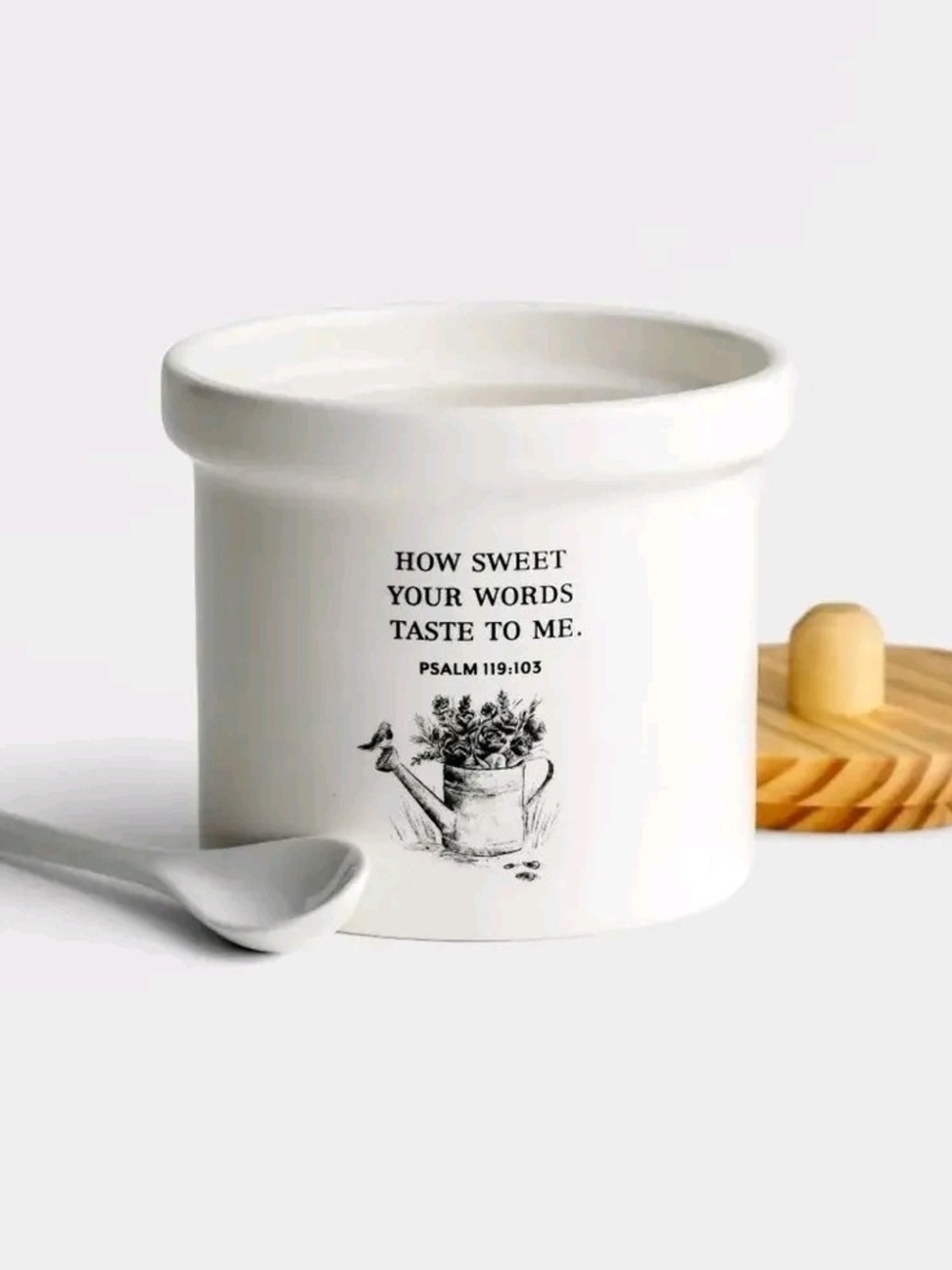 Ceramic Jar with Psalm 119:103 Quote - White